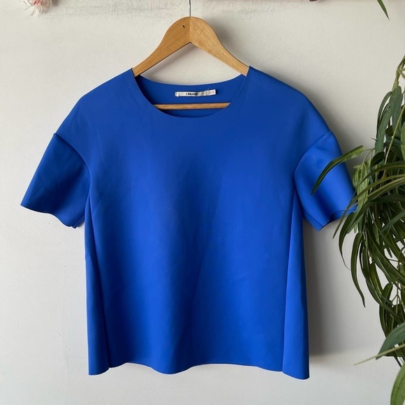 J.Brand Shirt Womens Small Blue Neoprene Structured Professional Summer Funky - Picture 1 of 6